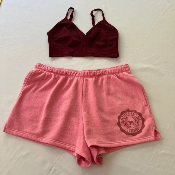 Victorias Secret PINk Campus Fold over Waist Shorts Size L AND ST Sport Bra - Picture 1 of 13